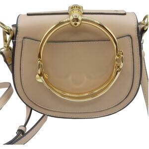 Chloe Style Crossbody Ring Bag-Beige Vegan Leather Gold Hardware